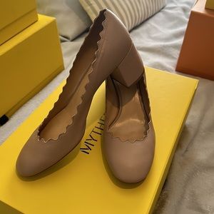 Chloe Lauren Scalloped Leather Pumps - Size 37.5 (US 7.5)